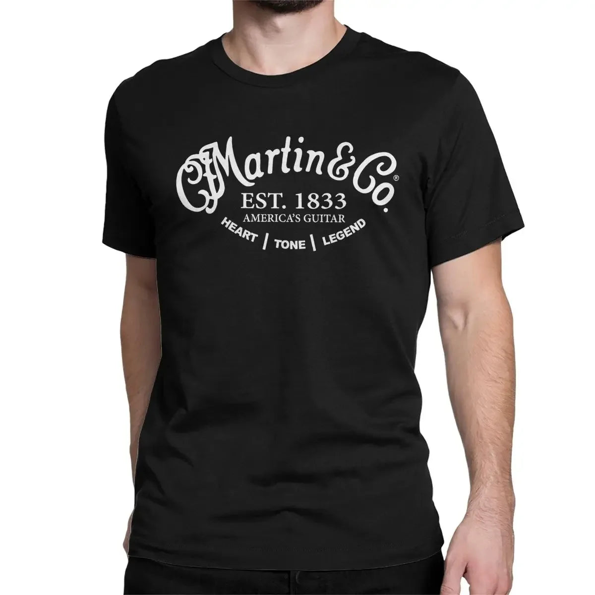 Martin & Co. Guitar Logo Black Tee 100% Cotton Cool Comfy Stylish Must-Have for Music Lovers