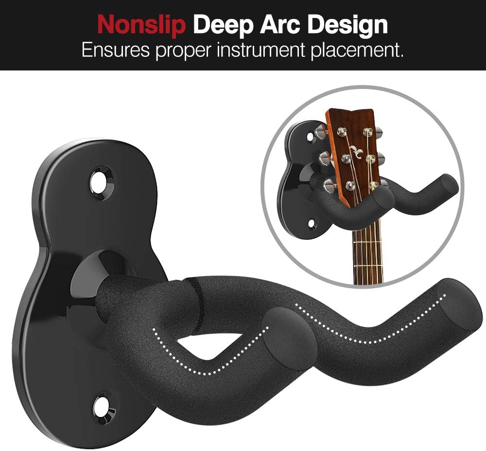 Guitar Wall Mount Hanger 3-Pack, Guitar Hanger Wall Hook Holder Stand for Bass Electric Acoustic Guitar Ukulele Guitar Wall Hanger Bracket Guitar Hanger for Studio Room - Black