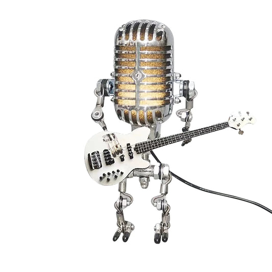 Vintage Metal Microphone Robot Desk Lamp, Vintage Microphone Guitar Robot Table Lamp Creative Robot Touch Dimmer Lamp for ?Home Office