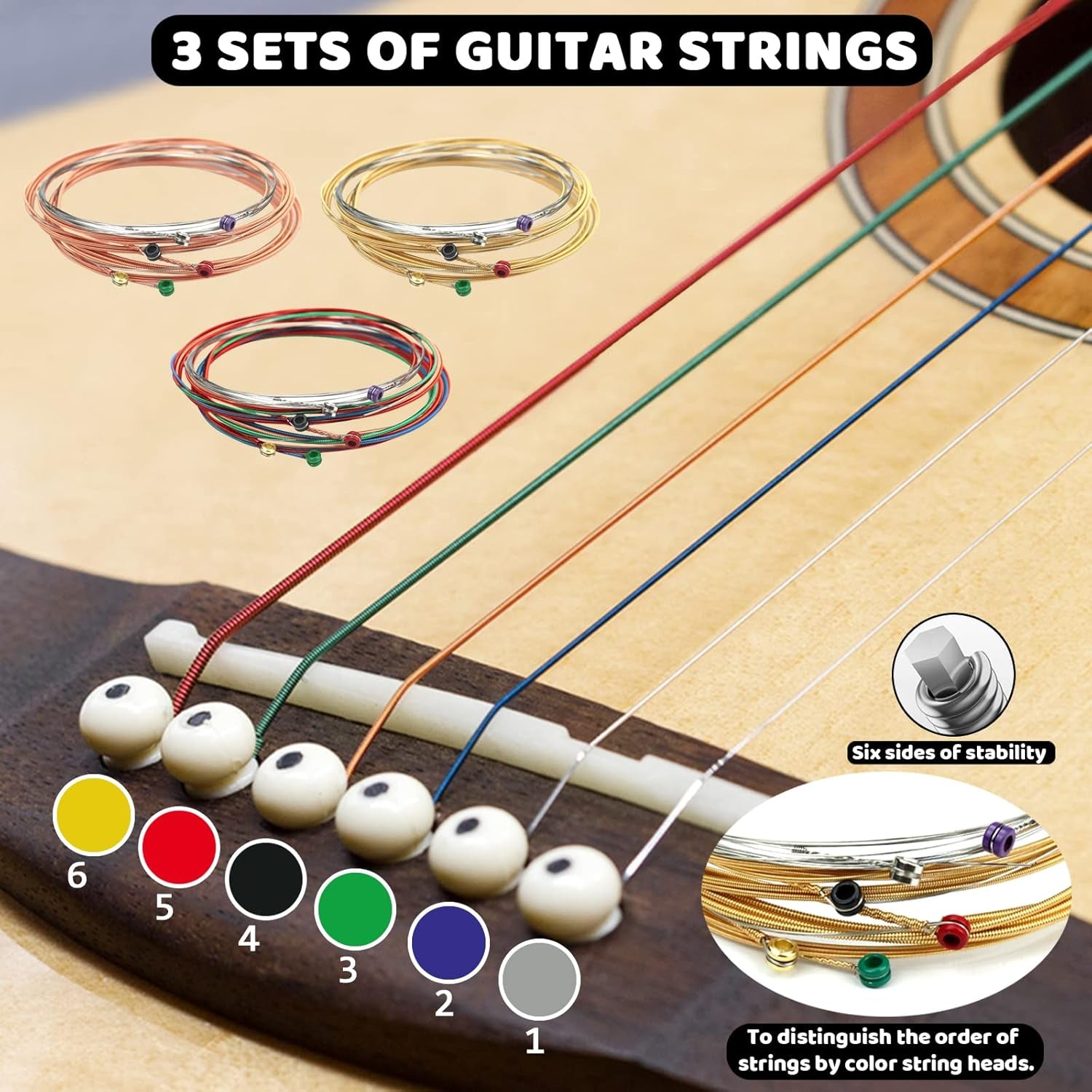 Acoustic Guitar Accessories Kit Including Acoustic Guitar Strings, Tuner, Guitar Capo, 3-In-1 Restring Tool, Guitar Picks, Pick Holder, Bridge Pins, Guitar Nuts Saddles, Finger Picks (53 Pcs)