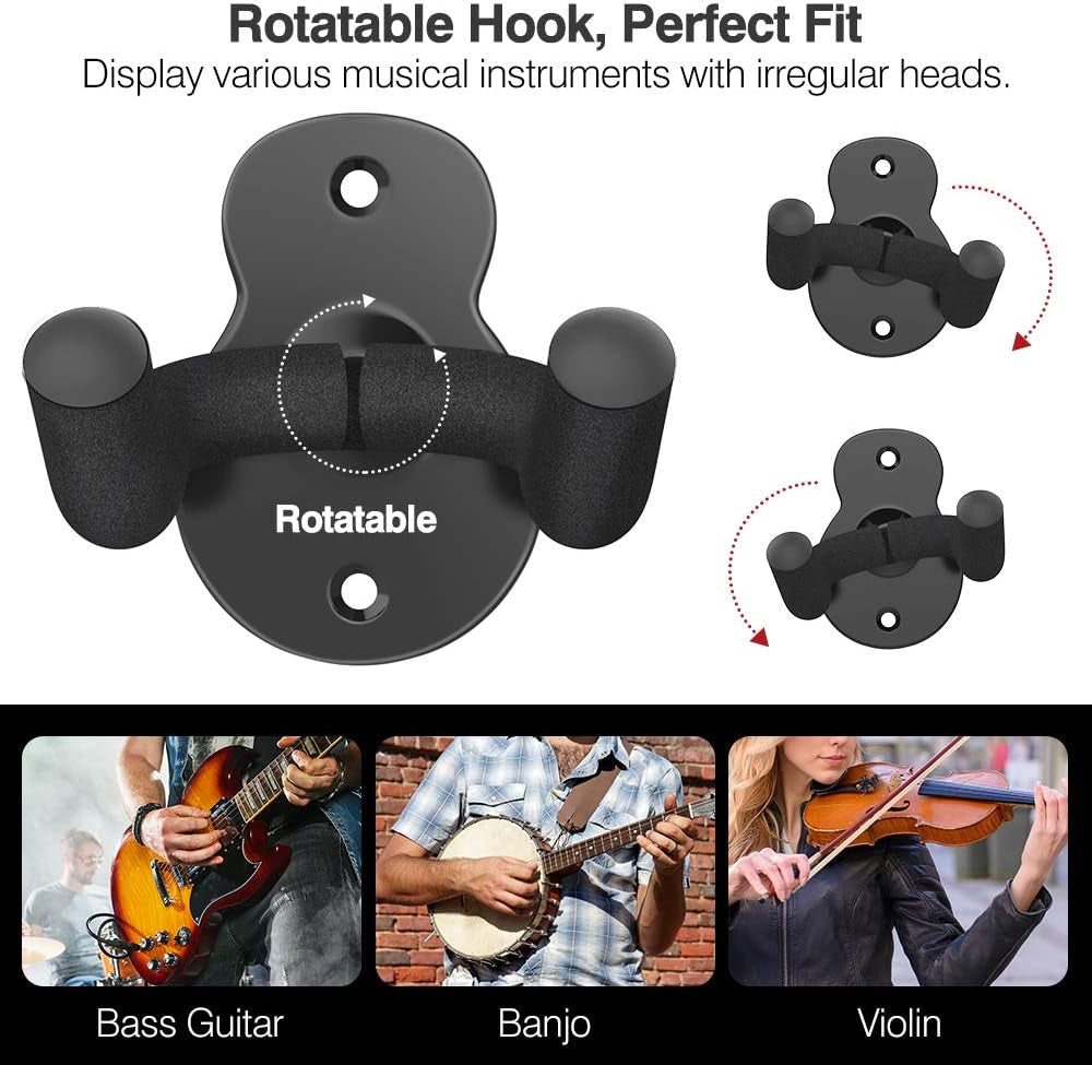 Guitar Wall Mount Hanger 3-Pack, Guitar Hanger Wall Hook Holder Stand for Bass Electric Acoustic Guitar Ukulele Guitar Wall Hanger Bracket Guitar Hanger for Studio Room - Black