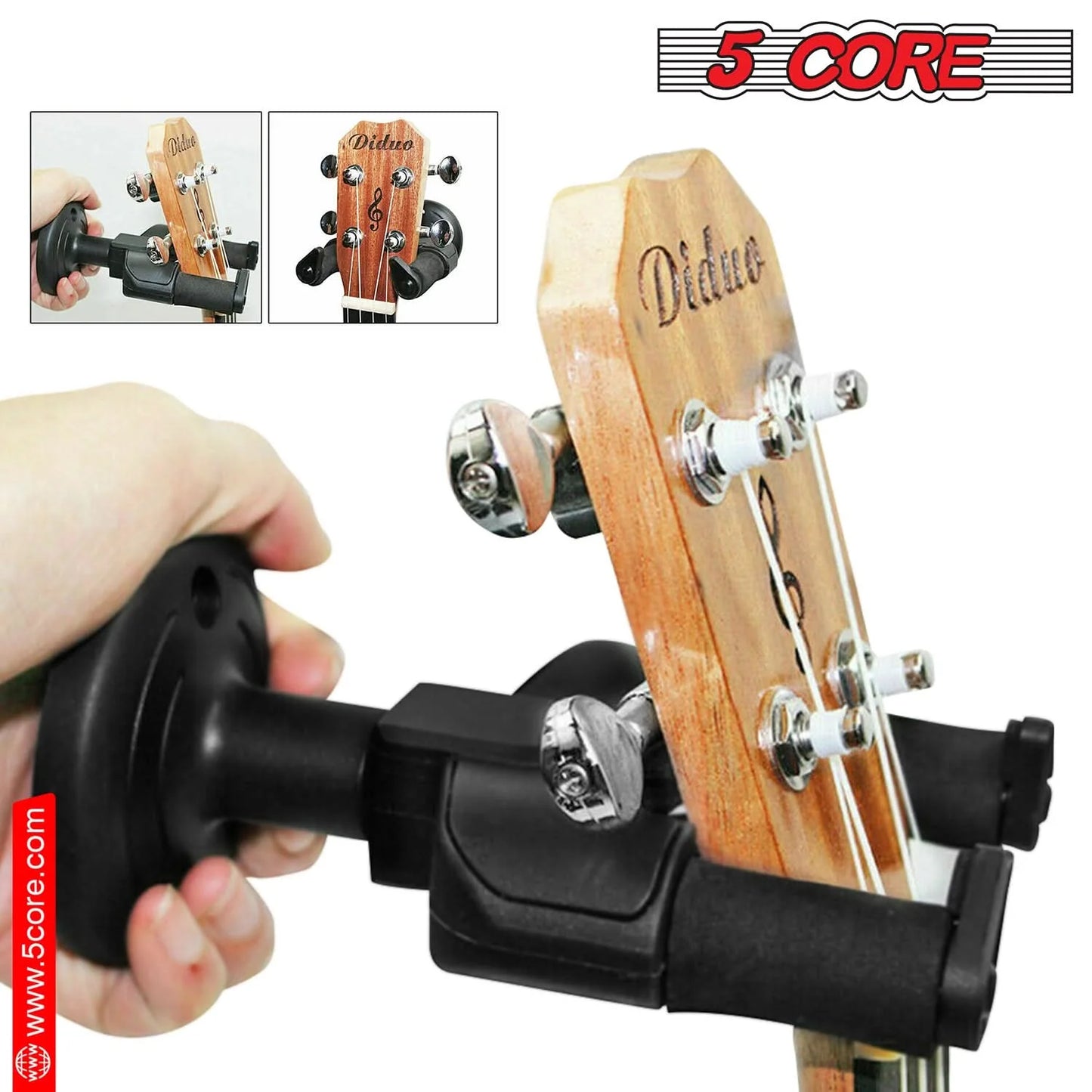 5Core Guitar Wall Mount Hanger Adjustable Display Wall Hook Holder Hard Wood Base