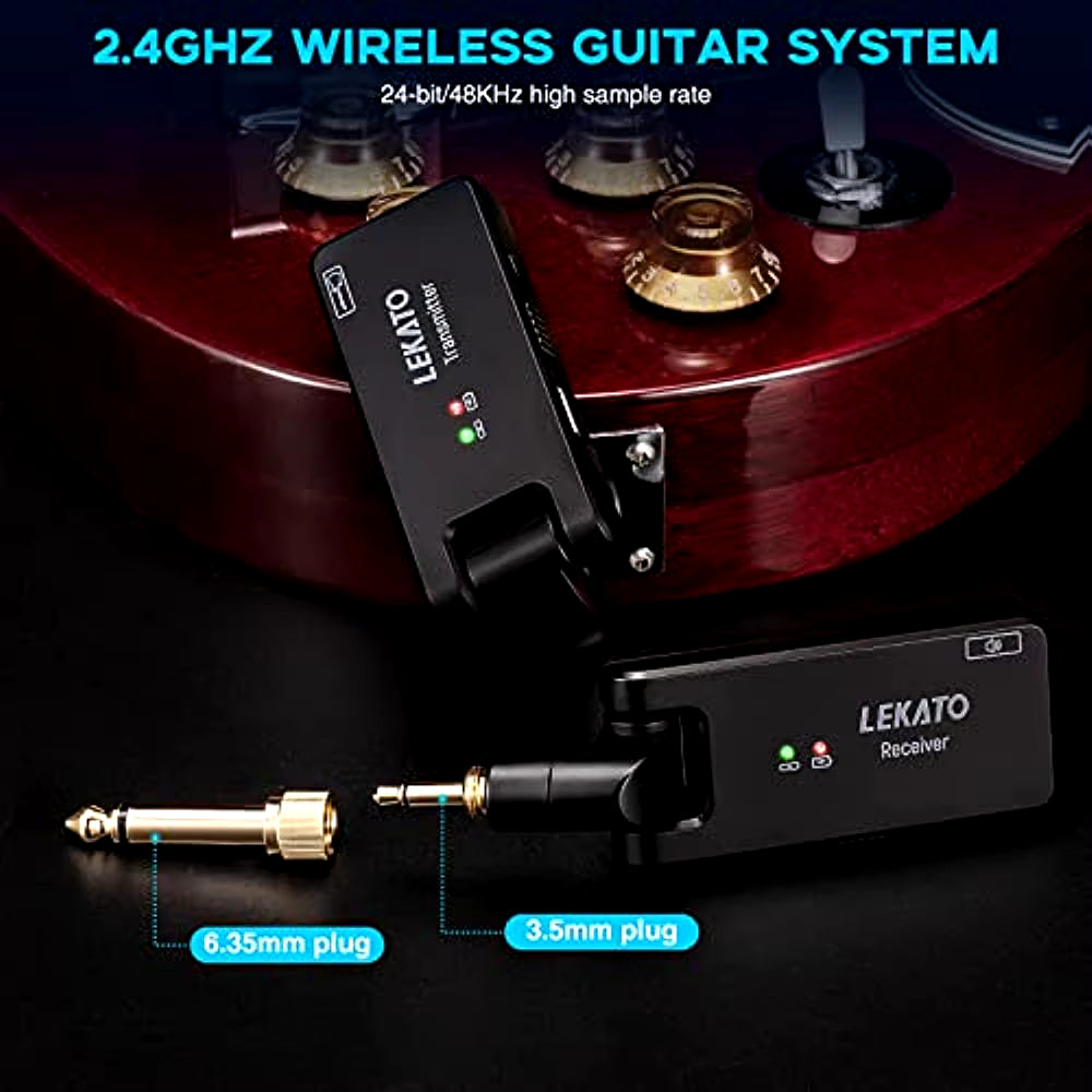 Wireless Guitar System - Rechargeable 2.4GHz Transmitter and Receiver Audio System (WS-100)