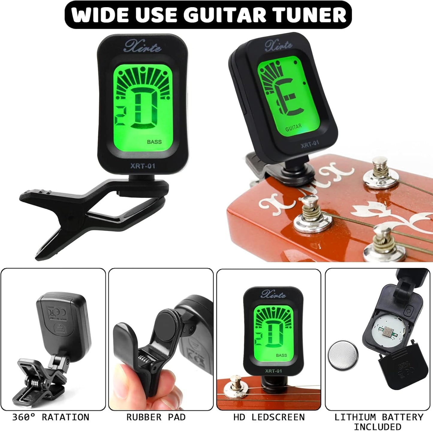 Acoustic Guitar Accessories Kit Including Acoustic Guitar Strings, Tuner, Guitar Capo, 3-In-1 Restring Tool, Guitar Picks, Pick Holder, Bridge Pins, Guitar Nuts Saddles, Finger Picks (53 Pcs)