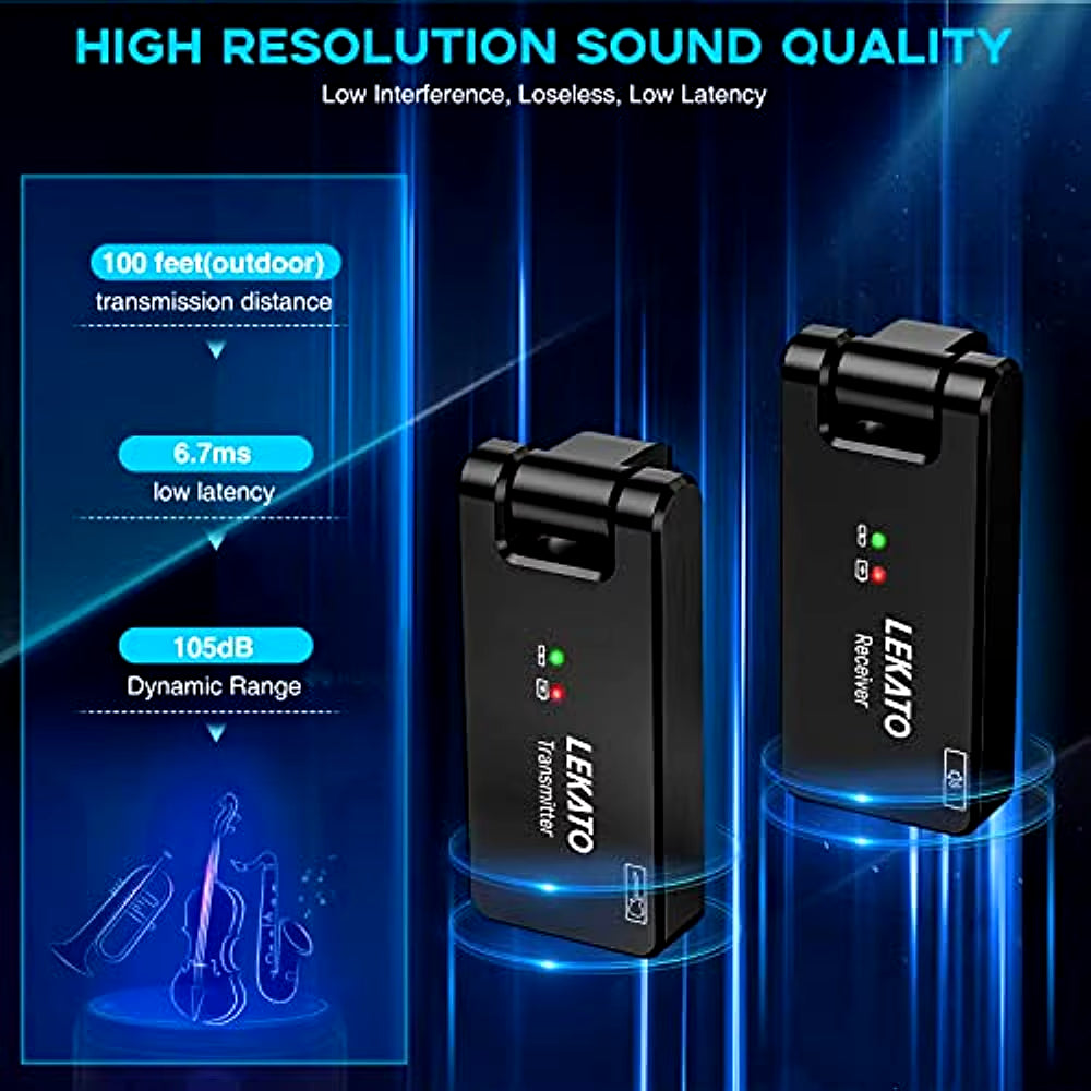 Wireless Guitar System - Rechargeable 2.4GHz Transmitter and Receiver Audio System (WS-100)