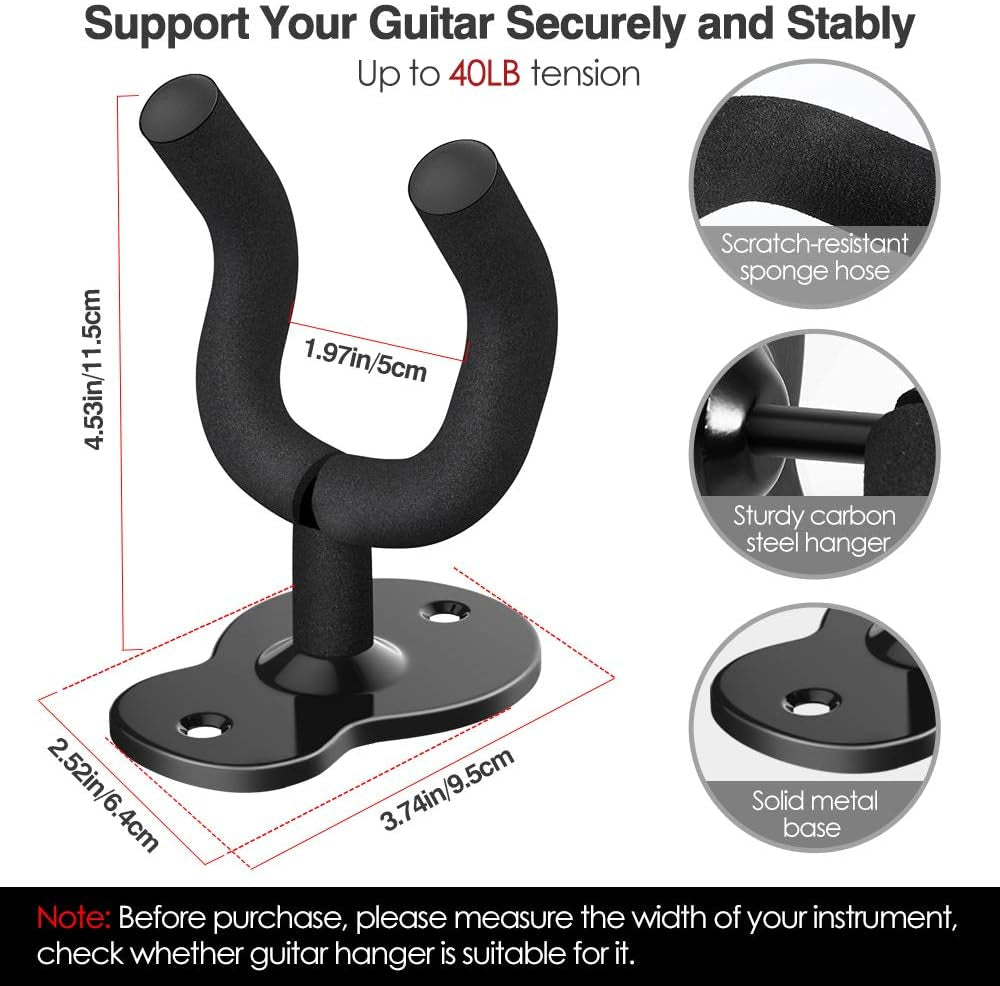 Guitar Wall Mount Hanger 3-Pack, Guitar Hanger Wall Hook Holder Stand for Bass Electric Acoustic Guitar Ukulele Guitar Wall Hanger Bracket Guitar Hanger for Studio Room - Black