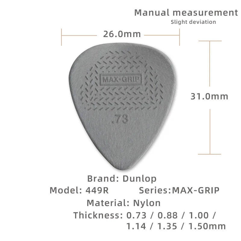 Dunlop MAX-GRIP Nylon Non-Slip Acoustic Guitar Pick Thickness 0.6-1.50mm Ideal for Music Store Sales