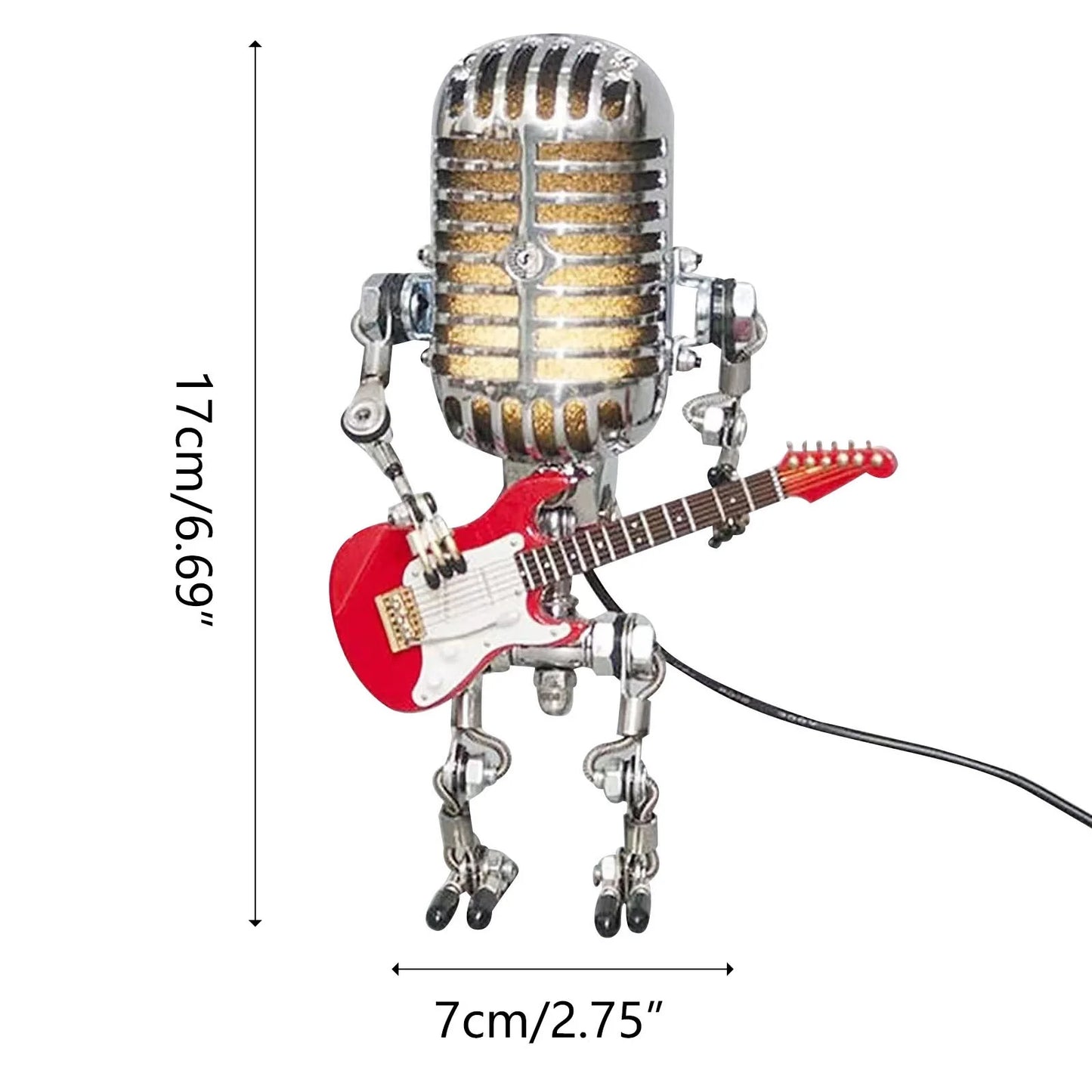 Vintage Metal Microphone Robot Desk Lamp, Vintage Microphone Guitar Robot Table Lamp Creative Robot Touch Dimmer Lamp for ?Home Office