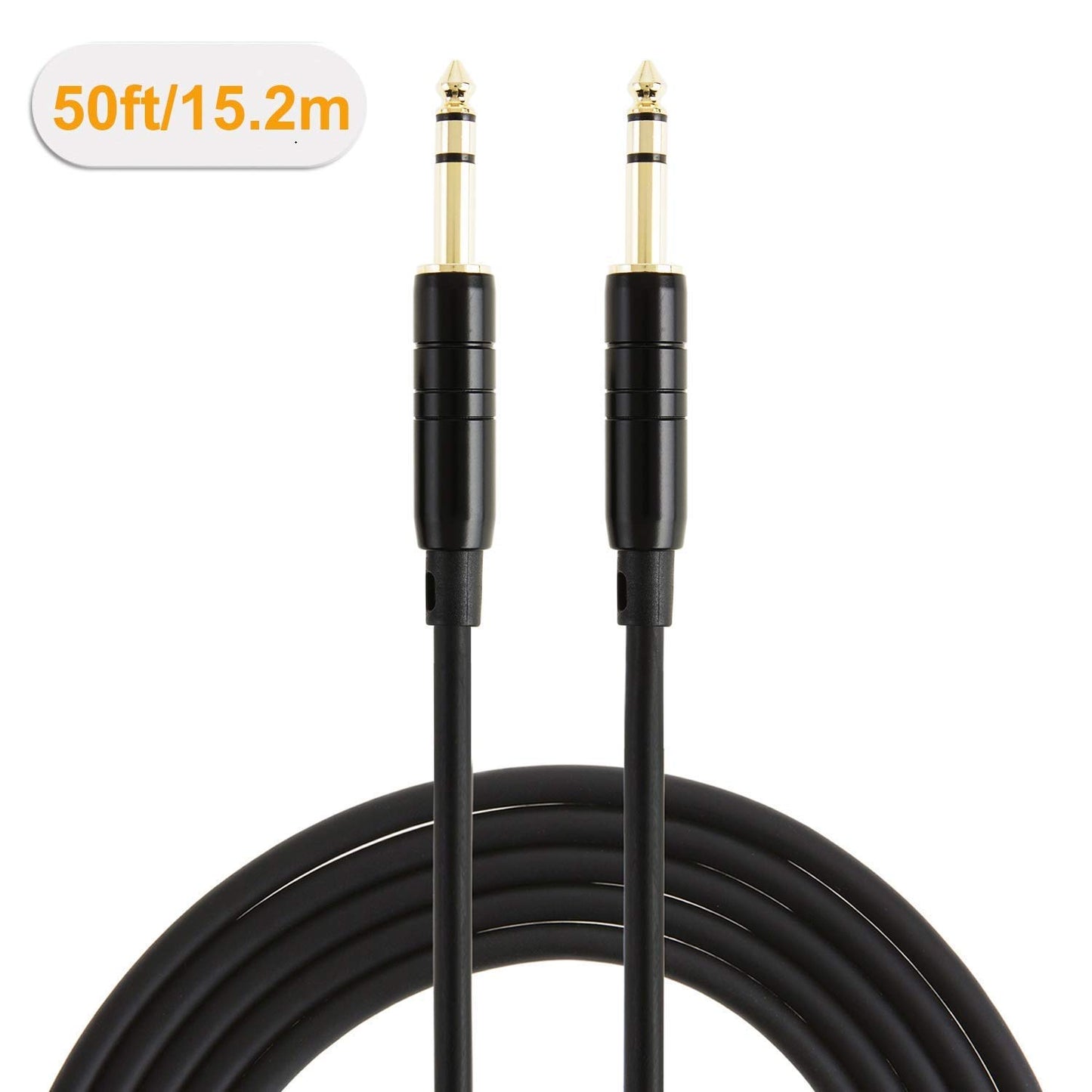 1/4’’ TRS Cable, 50 Feet 1/4 Inch to 1/4 Inch 6.35Mm Balanced Stereo Audio Cable for Studio Monitors,Mixer,Yamaha Speaker/Receiver,Black