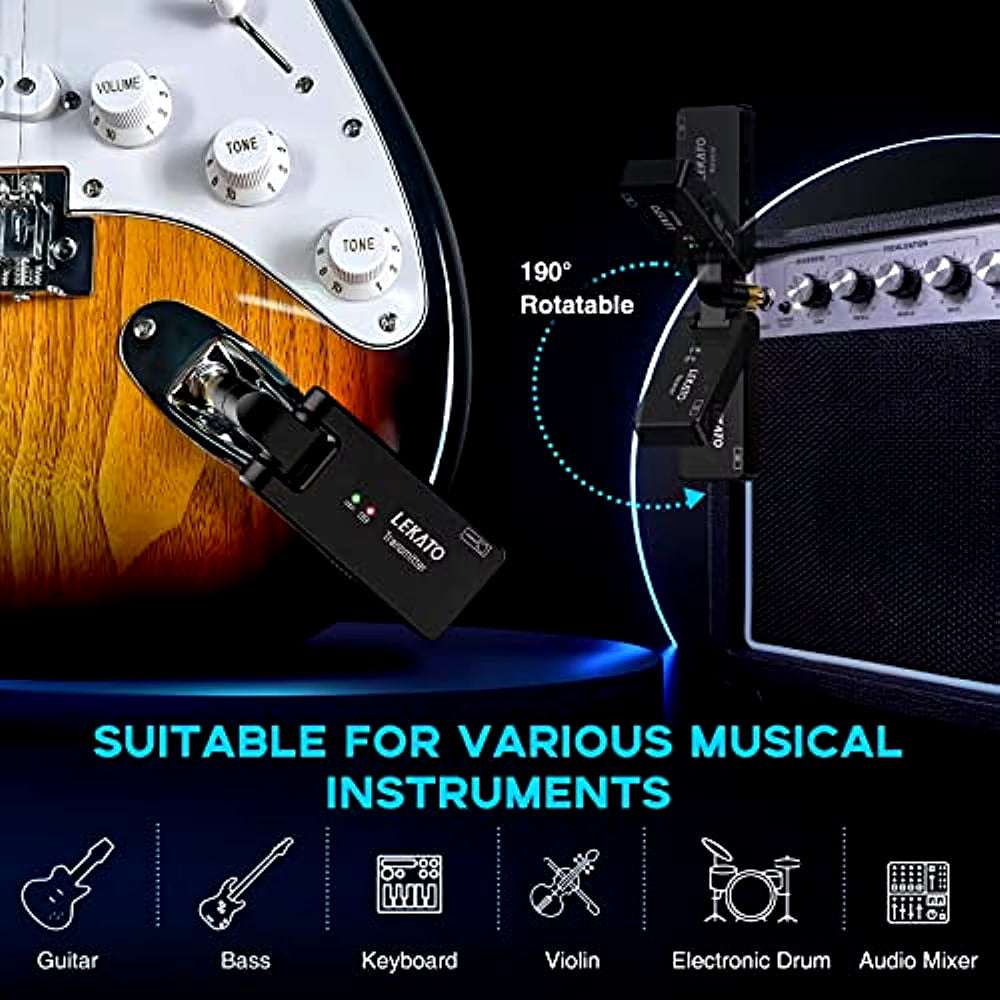 Wireless Guitar System - Rechargeable 2.4GHz Transmitter and Receiver Audio System (WS-100)