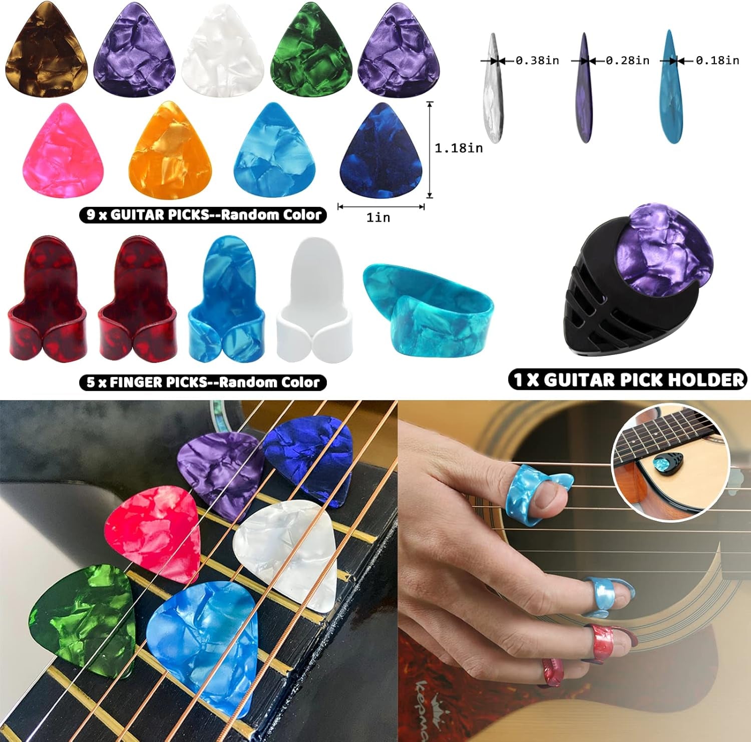 Acoustic Guitar Accessories Kit Including Acoustic Guitar Strings, Tuner, Guitar Capo, 3-In-1 Restring Tool, Guitar Picks, Pick Holder, Bridge Pins, Guitar Nuts Saddles, Finger Picks (53 Pcs)